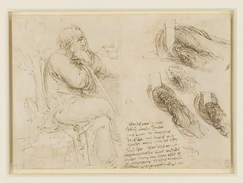 Leonardo da Vinci, Studies of Water, and a Seated Old Man
